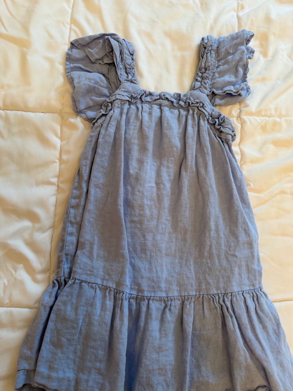 Zara Blue Ruffled Shoulder Linen Girls Dress
